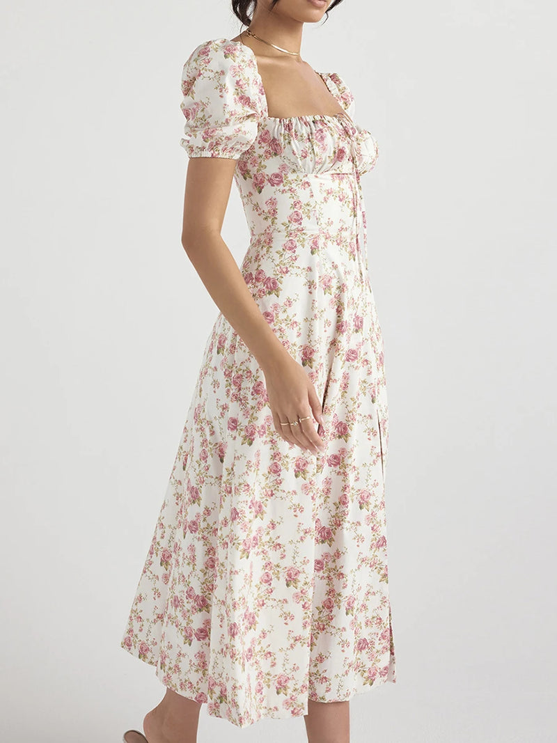 Vestido Feminino Slim Fit Floral de Verão